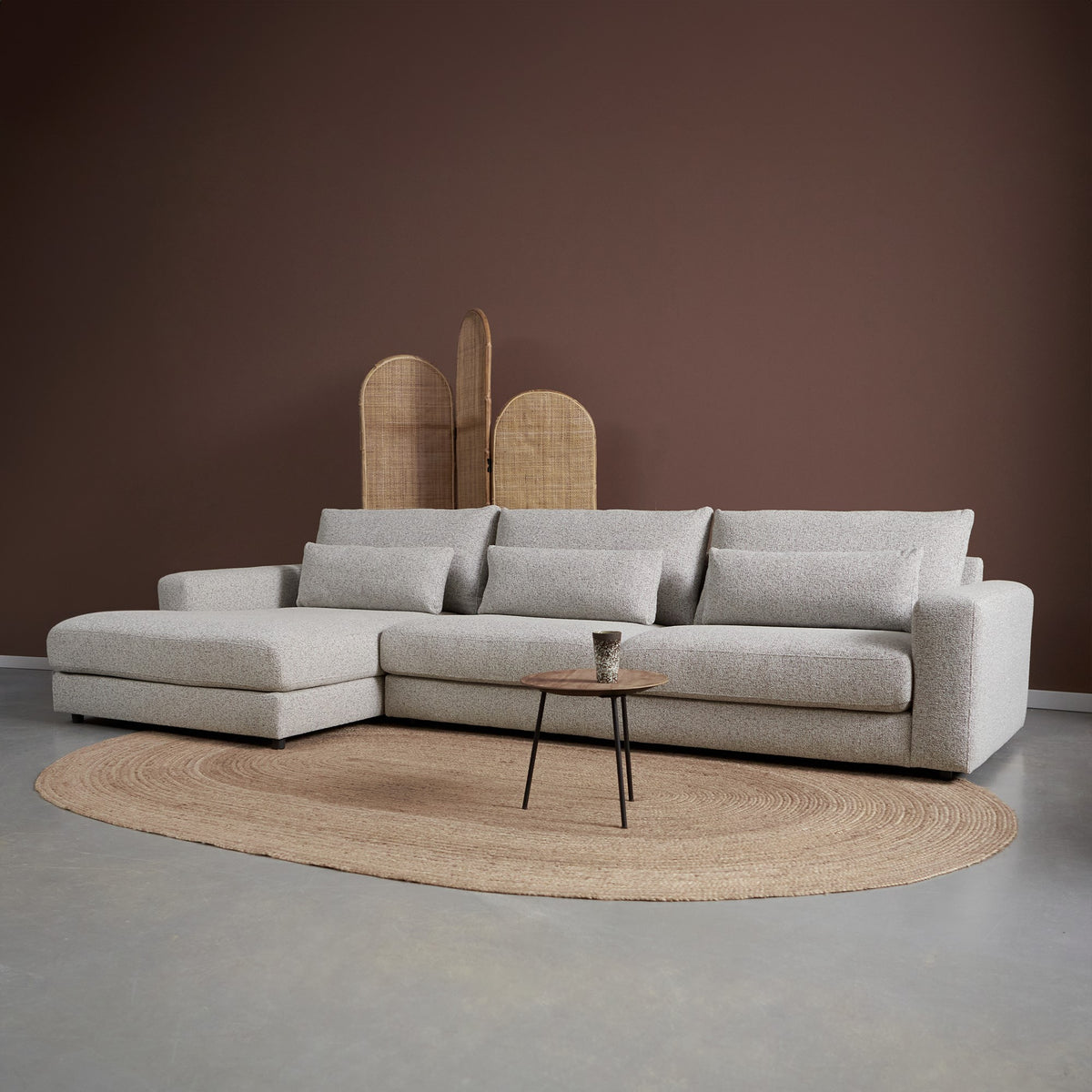 Hoekbank Como wit puente chaise lounge recht, vooraanzicht in een interieur