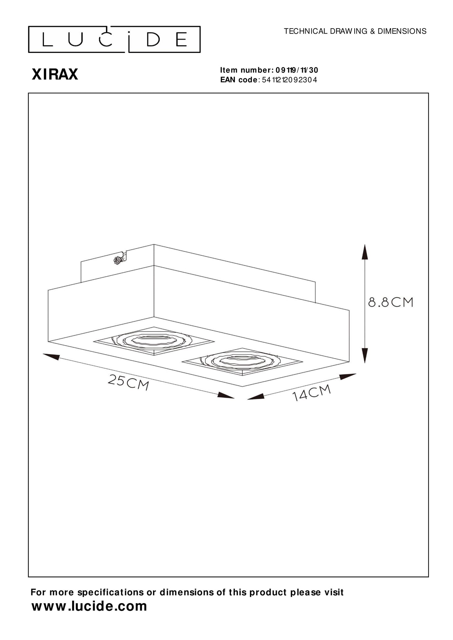 Plafondspot Xirax | 2-Lichts | LED Dim to warm | Zwart Metaal