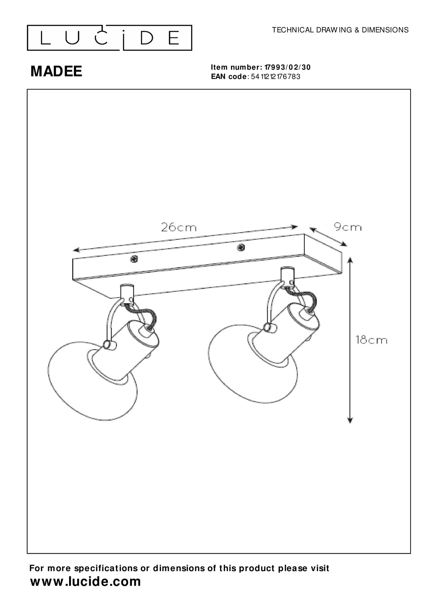 Plafondspot Madee | 2-Lichts | Zwart Metaal