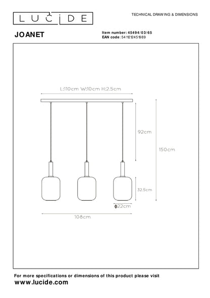 Hanglamp Joanet | 3 Lampen | Fumé