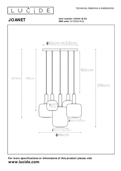 Hanglamp Joanet | 5 Lampen | Fumé