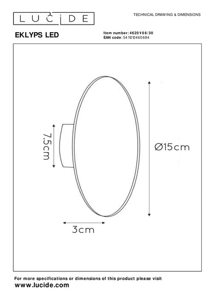 Wandlamp Eklyps LED | Ø 15 cm | 6W | Zwart