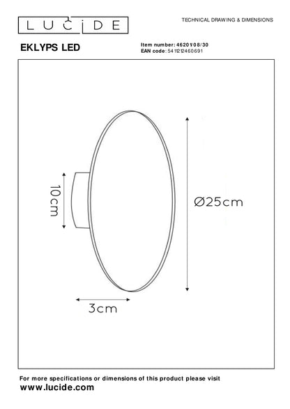 Wandlamp Eklyps LED | Zwart
