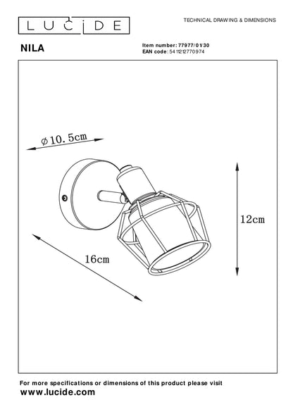 Plafondspot Nila | 1-Lichts | Zwart Metaal