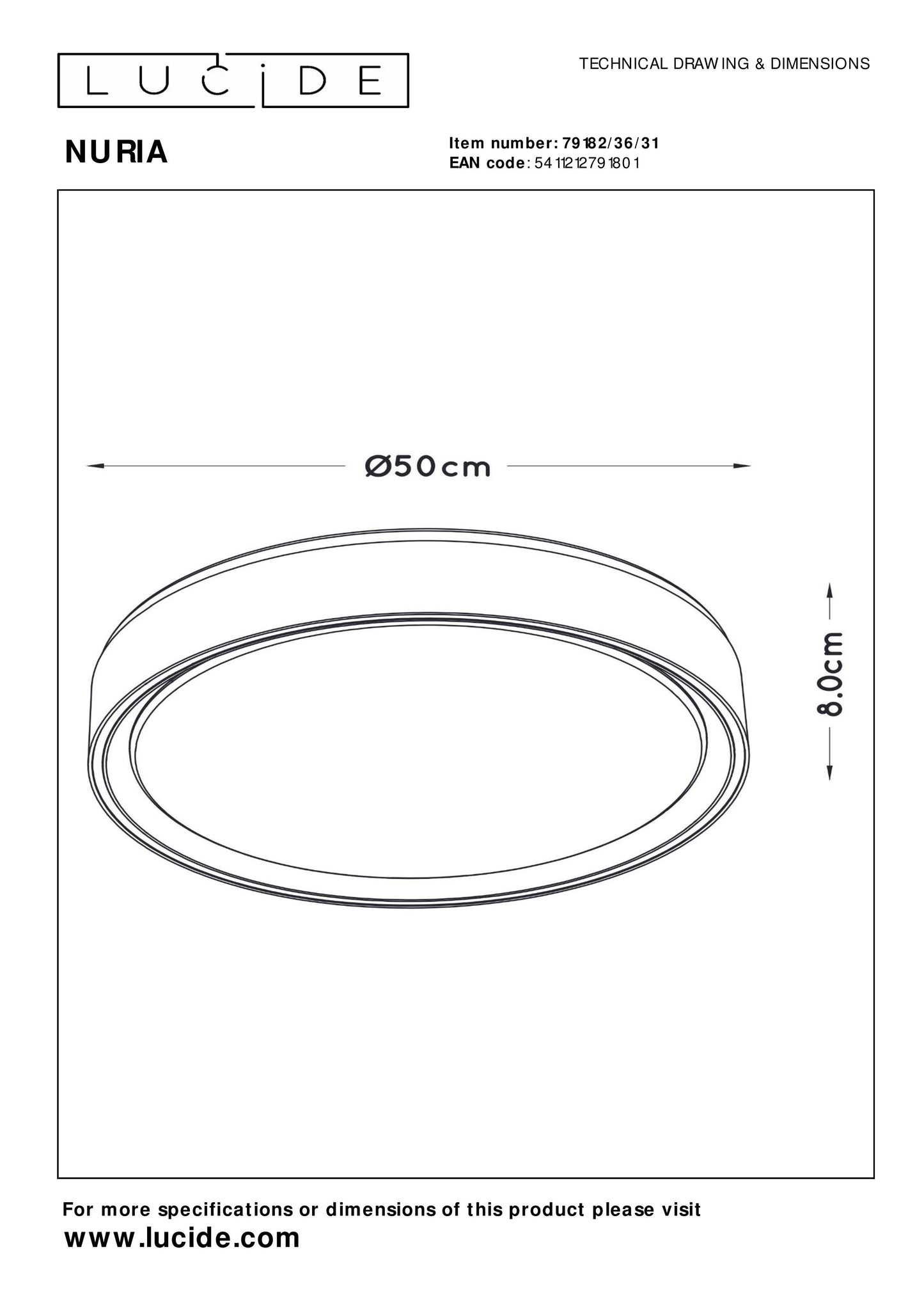 Plafonnière Nuria | Ø 50 cm | Wit
