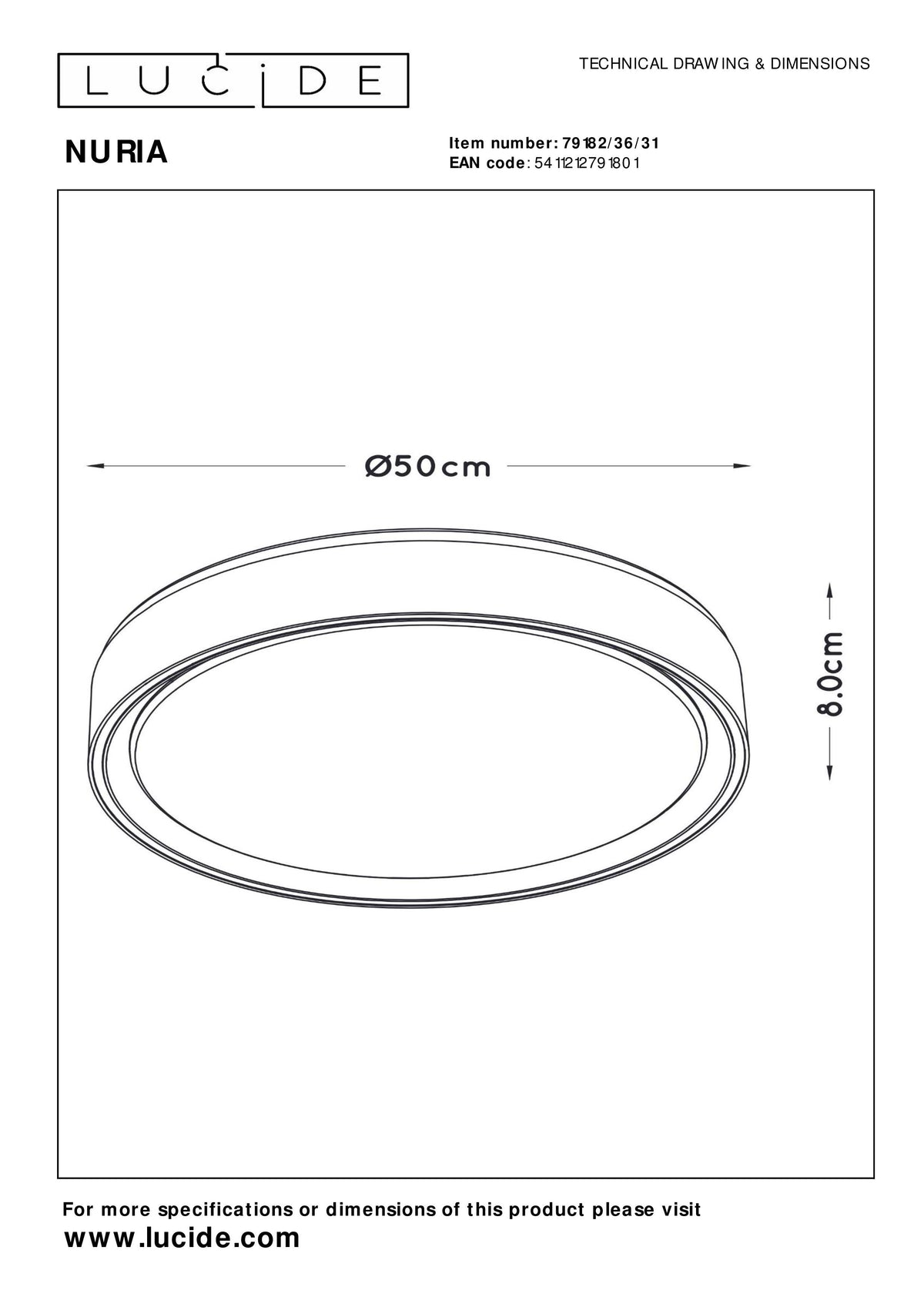 Plafonnière Nuria | Ø 50 cm | Wit — Maatvoering