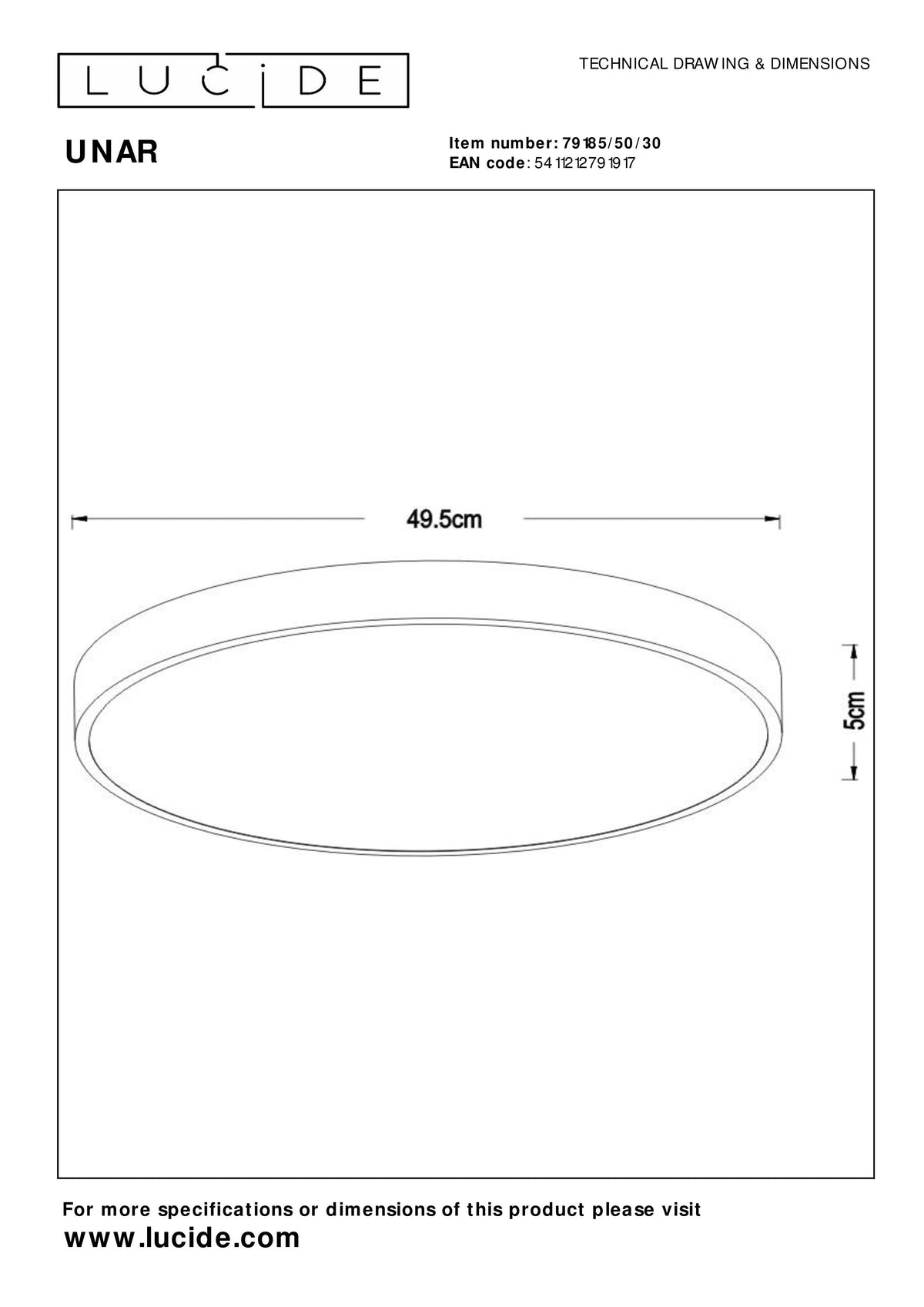 Plafonnière Unar | Ø 49,5 cm | 36W | Zwart — Maatvoering
