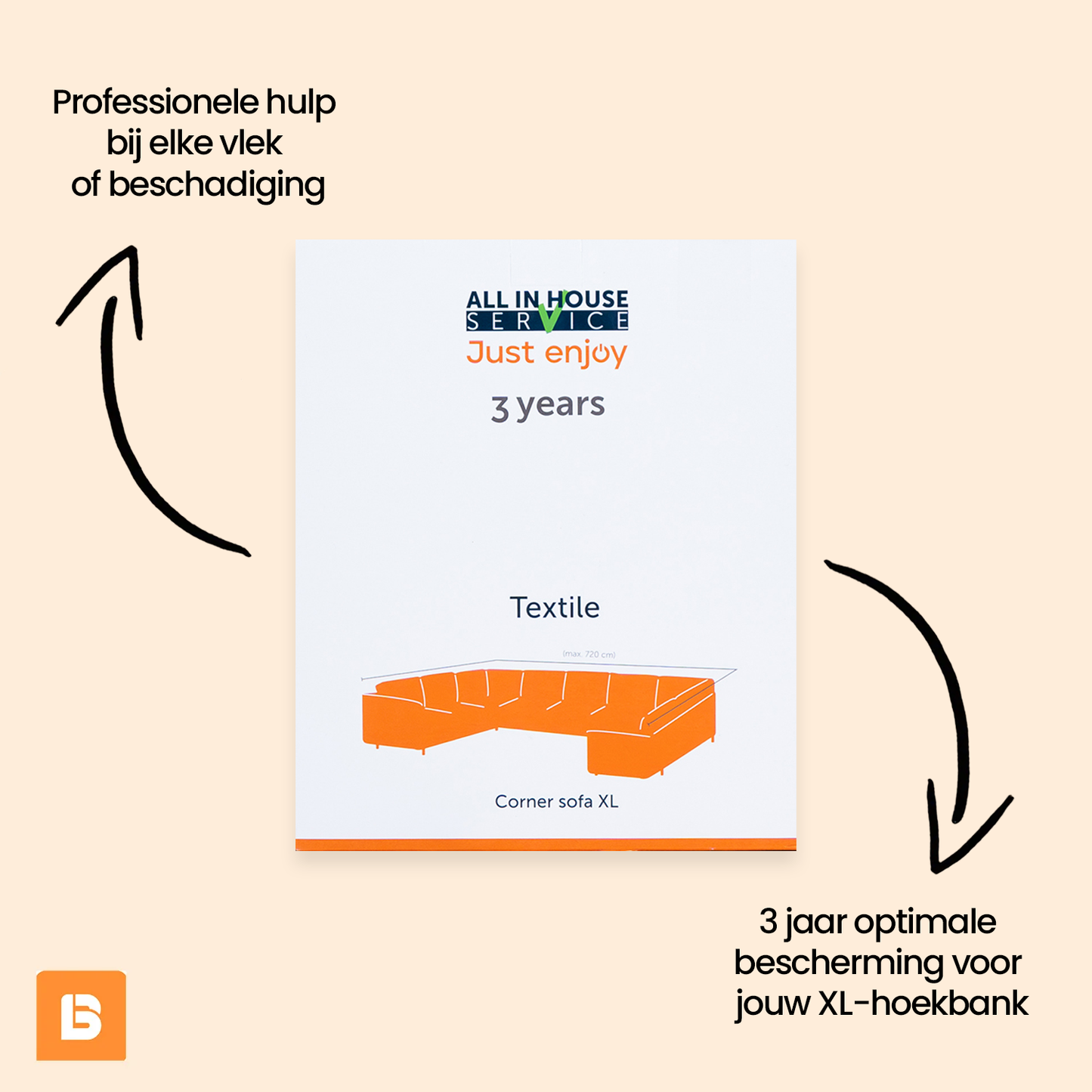 All in House Service | Textile Corner Sofa XL | 3 jaar