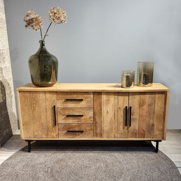 Dressoir Jayden | Mangohout | 3 Lades en 3 Deuren