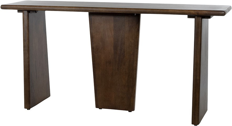 Wandtafel Lagos walnoot, schuin vooraanzicht op witte achtergrond