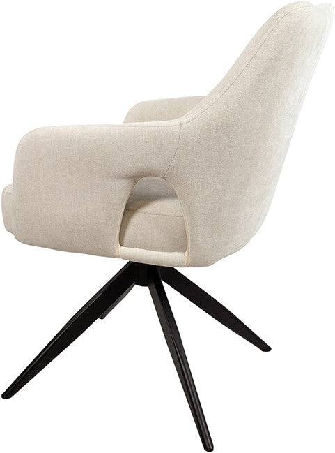 Eetkamerstoel Marley ecru stof, zijaanzicht op witte achtergrond