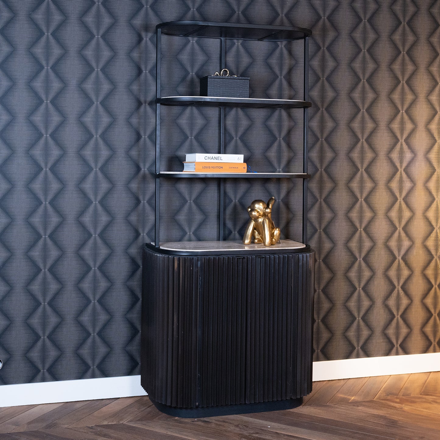 Boekenkast Hampton | 2-deuren 2-planken | Zwart Travertin