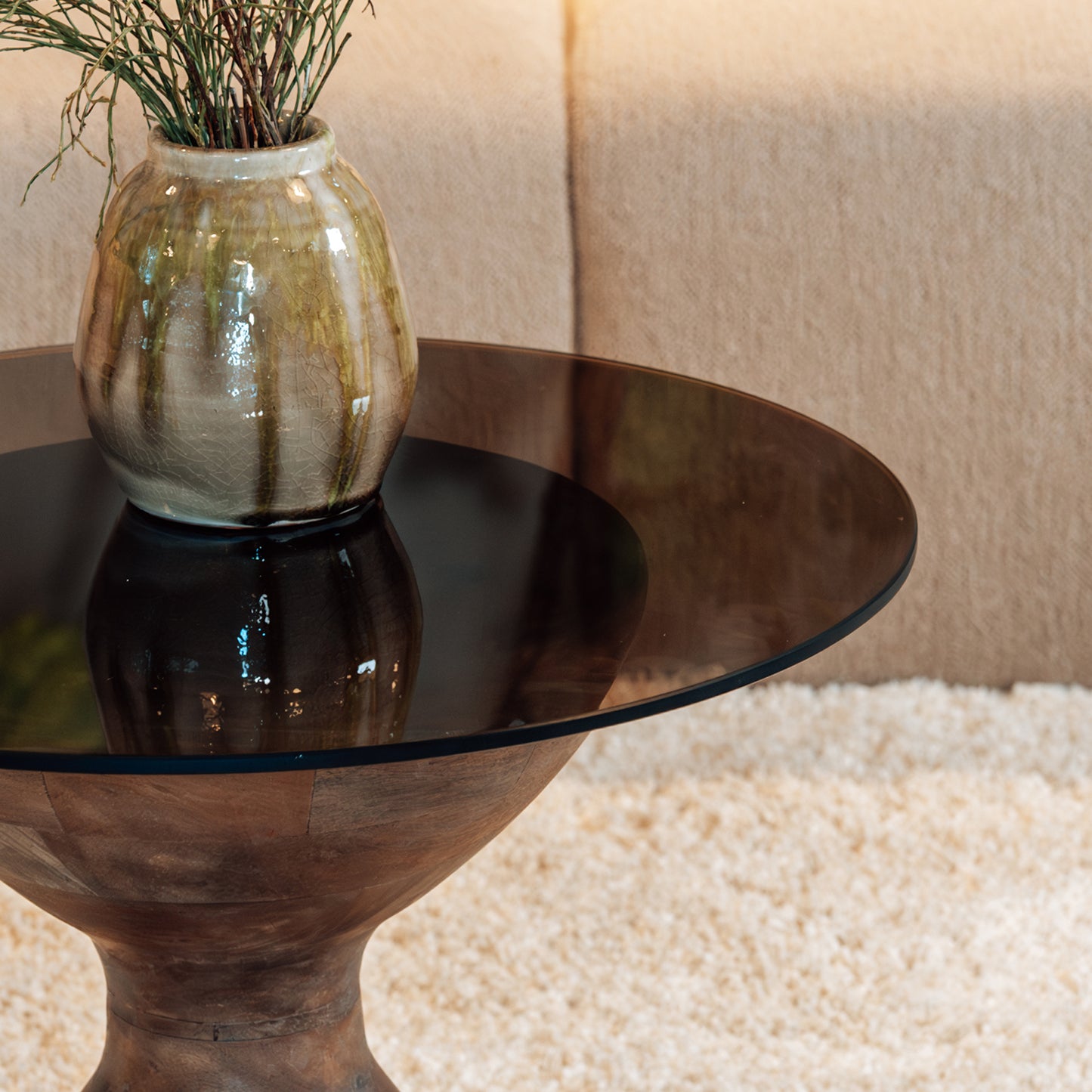 Bijzettafel Yves | Smoked Glass | Mangohout Walnoot