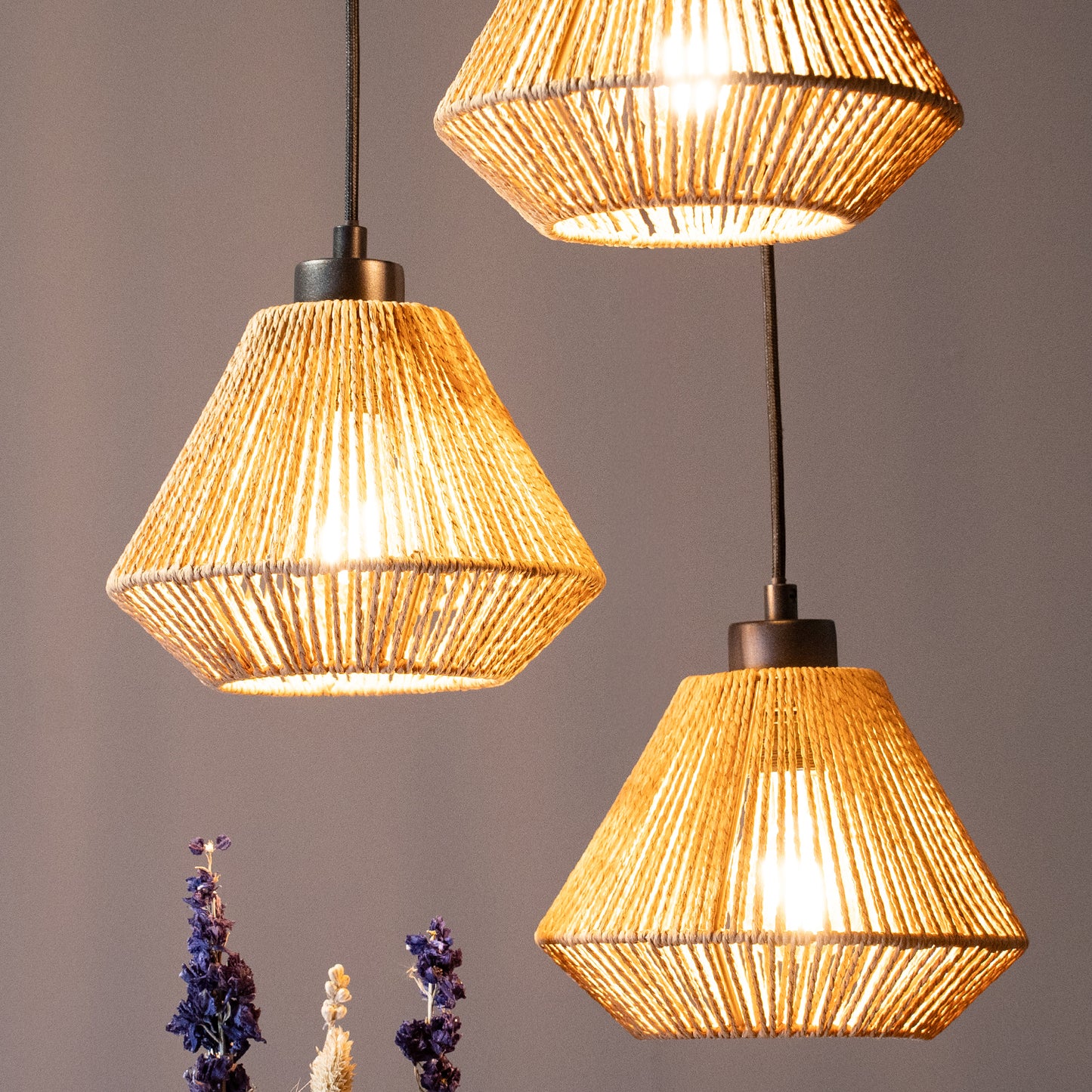 Hanglamp Ibiza Diamond | 3 Lichten | Naturel Jute