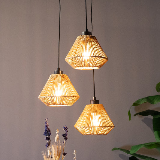 Hanglamp Ibiza Diamond | 3 Lichten | Naturel Jute