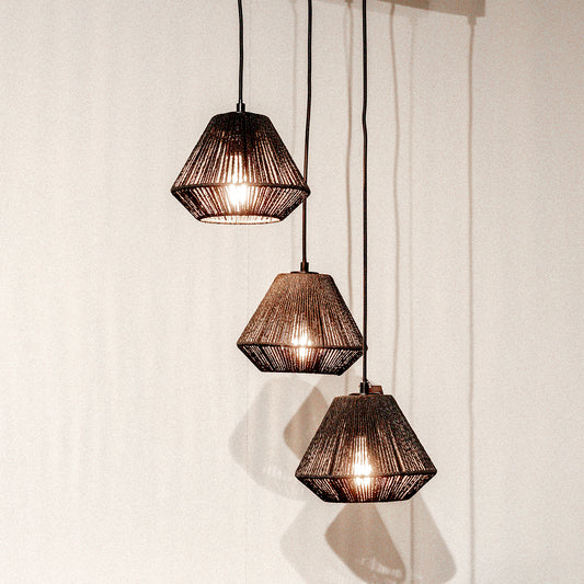 Hanglamp Ibiza Diamond | 3 Lichten | Zwart Jute