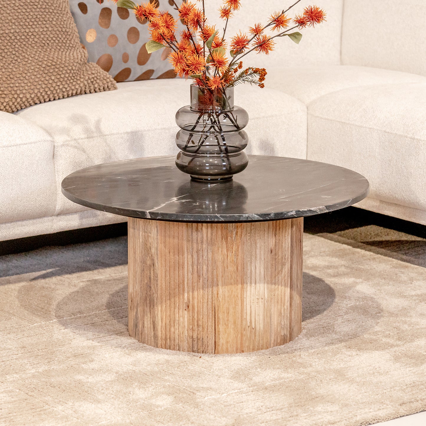 Salontafel Brix Nova | Rond | Zwart Marmer Mangohout