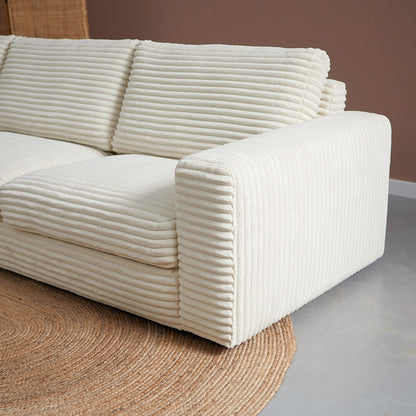Hoekbank Uno beige ribstof, detail van het materiaal