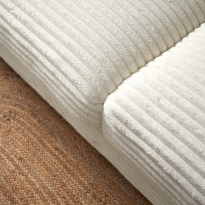 Hoekbank Uno beige ribstof, detail van het materiaal