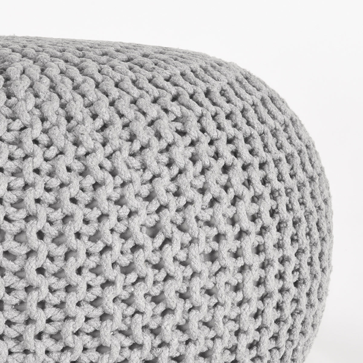 Poef Knitted | Grijs Katoen — Zijaanzicht - witfoto