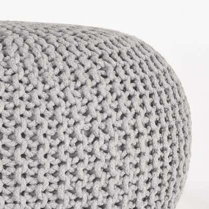Poef Knitted | Grijs Katoen — Zijaanzicht - witfoto