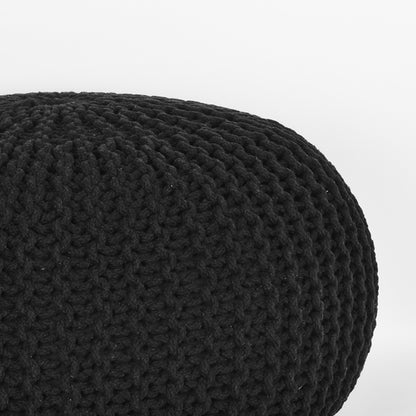 Poef Knitted | Zwart Katoen — Zijaanzicht - witfoto