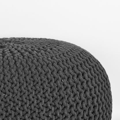 Poef Knitted | Grijs Katoen — Zijaanzicht - witfoto
