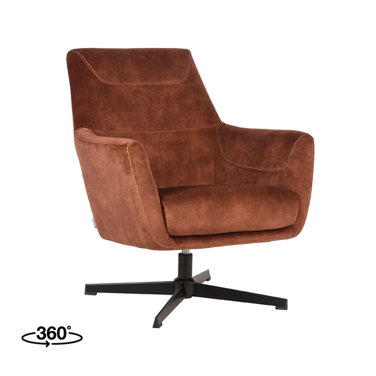 Fauteuil Toby velours rust, schuin vooraanzicht op witte achtergrond