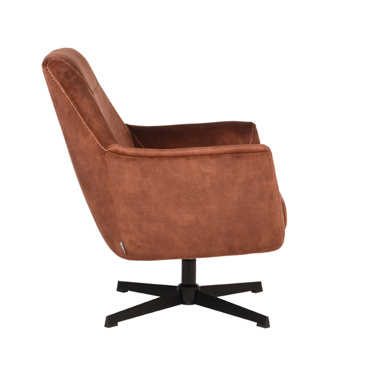Fauteuil Toby velours rust, zijaanzicht op witte achtergrond