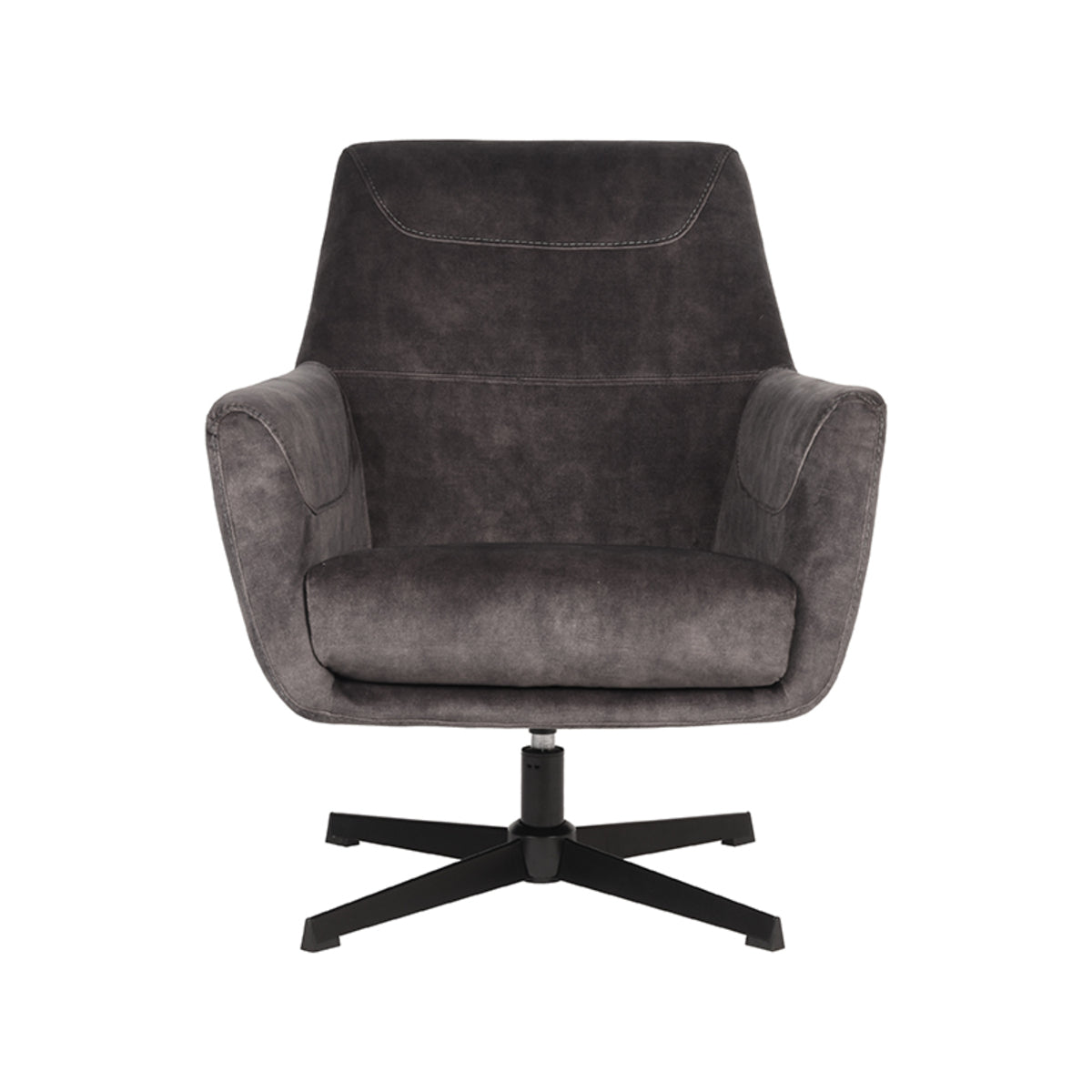 Fauteuil Toby Velours Antraciet, vooraanzicht op witte achtergrond