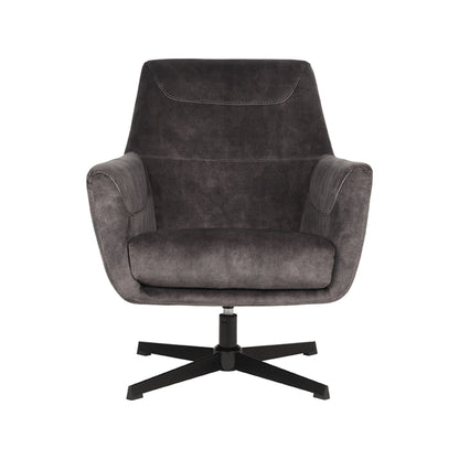 Fauteuil Toby Velours Antraciet, vooraanzicht op witte achtergrond