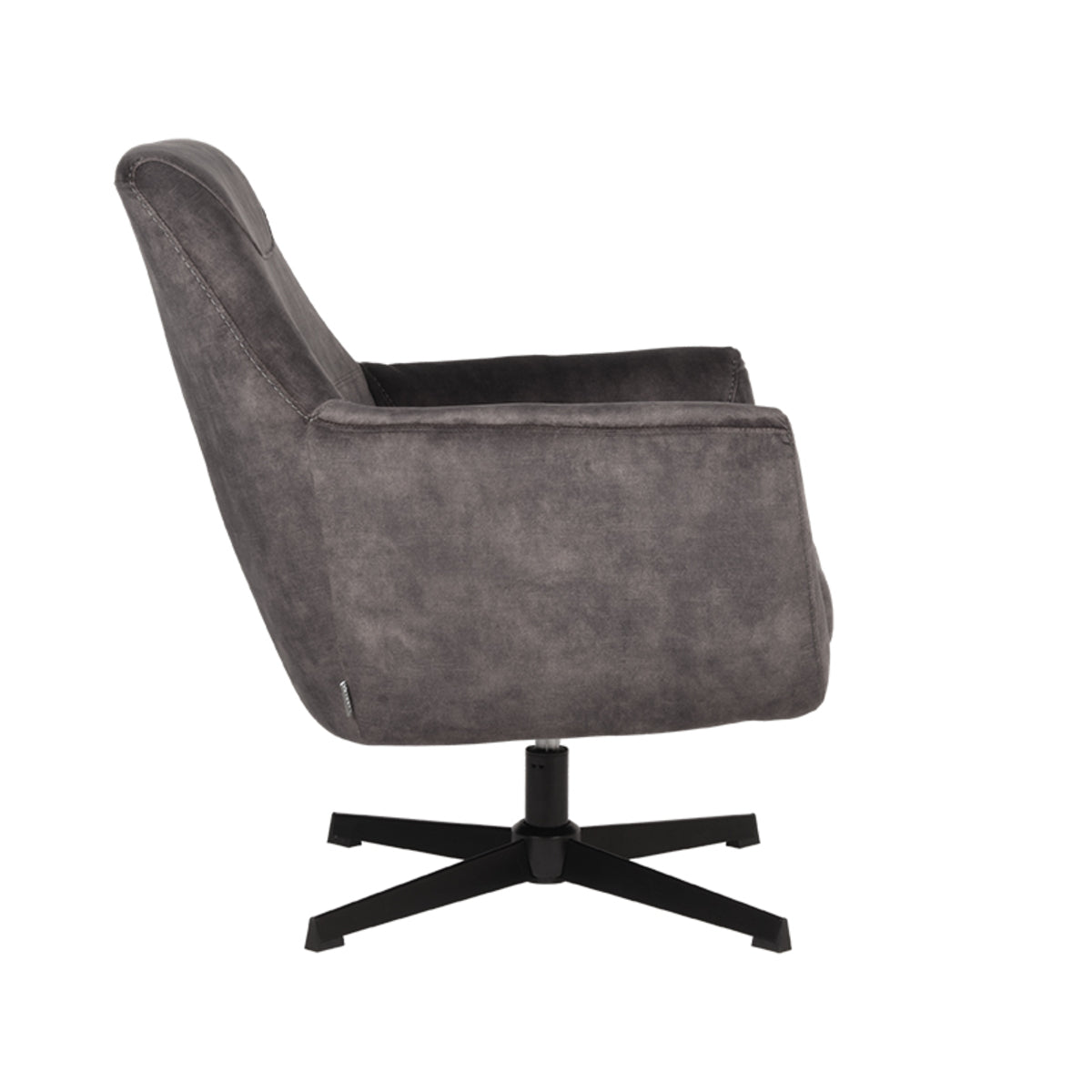 Fauteuil Toby Velours Antraciet, zijaanzicht op witte achtergrond