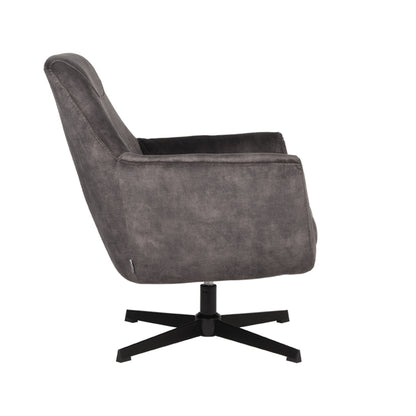 Fauteuil Toby Velours Antraciet, zijaanzicht op witte achtergrond