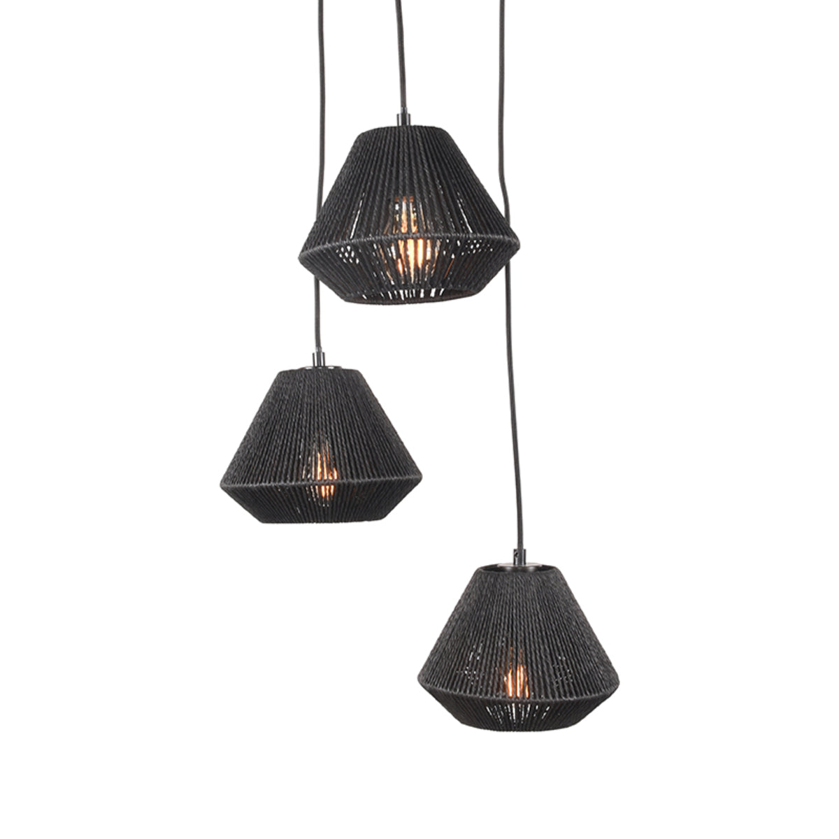 Hanglamp Ibiza Diamond | 3 Lichten | Zwart Jute — Vooraanzicht - witfoto