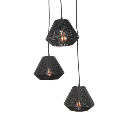 Hanglamp Ibiza Diamond | 3 Lichten | Zwart Jute — Vooraanzicht - witfoto