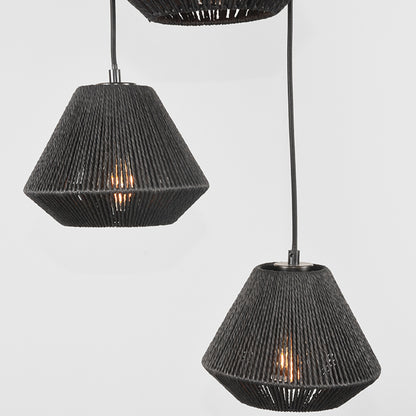 Hanglamp Ibiza Diamond | 3 Lichten | Zwart Jute — Zijaanzicht - witfoto