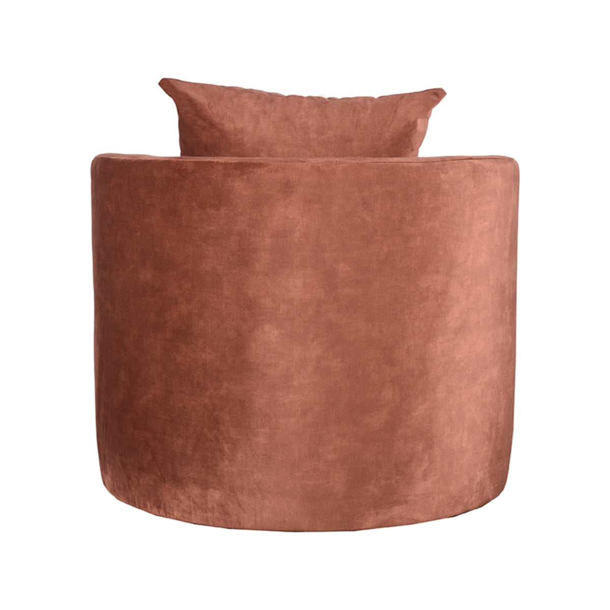 Fauteuil Evy velours rust, achteraanzicht op witte achtergrond