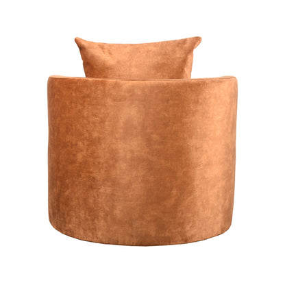 Fauteuil Evy velours oker, achteraanzicht op witte achtergrond