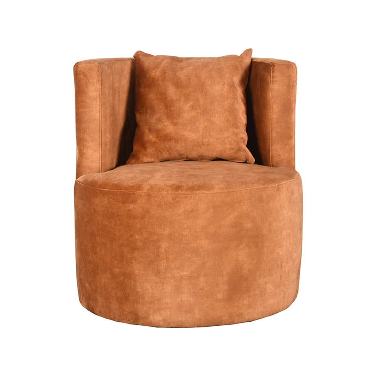 Fauteuil Evy velours oker, vooraanzicht op witte achtergrond