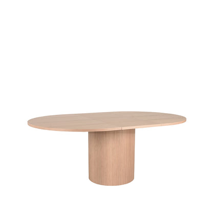 Eettafel Oliva uitschuifbaar naturel eikenhout, schuin vooraanzicht op witte achtergrond
