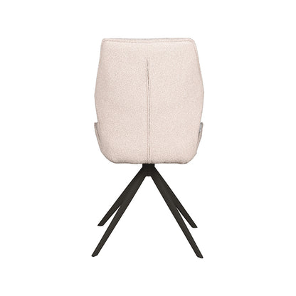 Eetkamerstoel Comfy naturel bouclé, achteraanzicht op witte achtergrond