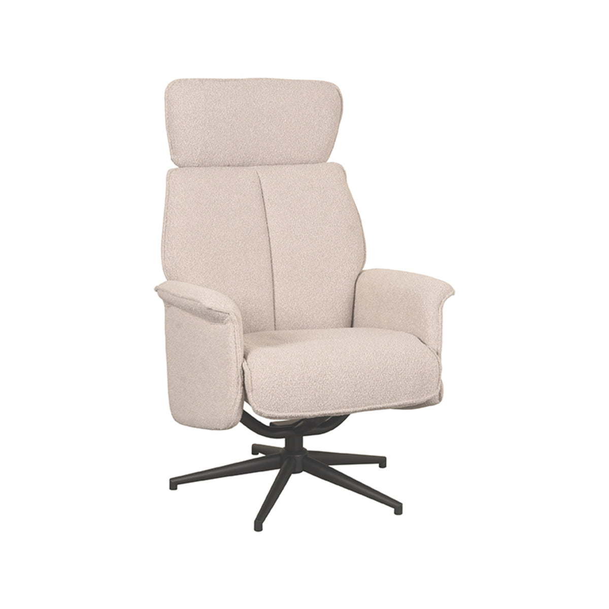 Relaxfauteuil Verdal naturel bouclé, schuin vooraanzicht op witte achtergrond