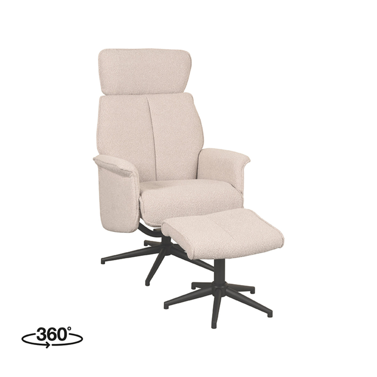 Relaxfauteuil Verdal naturel bouclé, schuin vooraanzicht op witte achtergrond