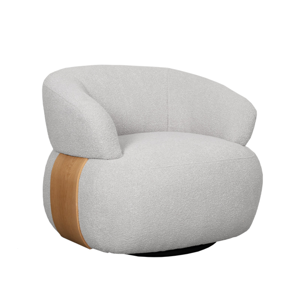 Fauteuil Valenza naturel boucle naturel eiken, schuin vooraanzicht op witte achtergrond