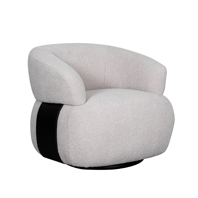 Fauteuil Valenza naturel boucle zwart eiken, schuin vooraanzicht op witte achtergrond