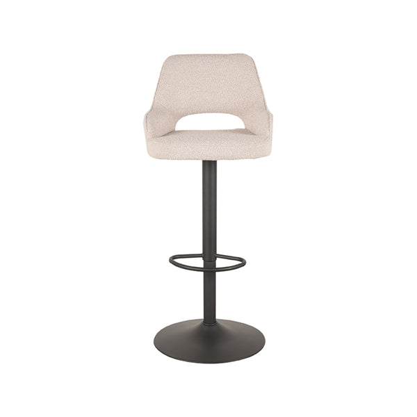Barkruk Fer beige boucle, vooraanzicht op witte achtergrond