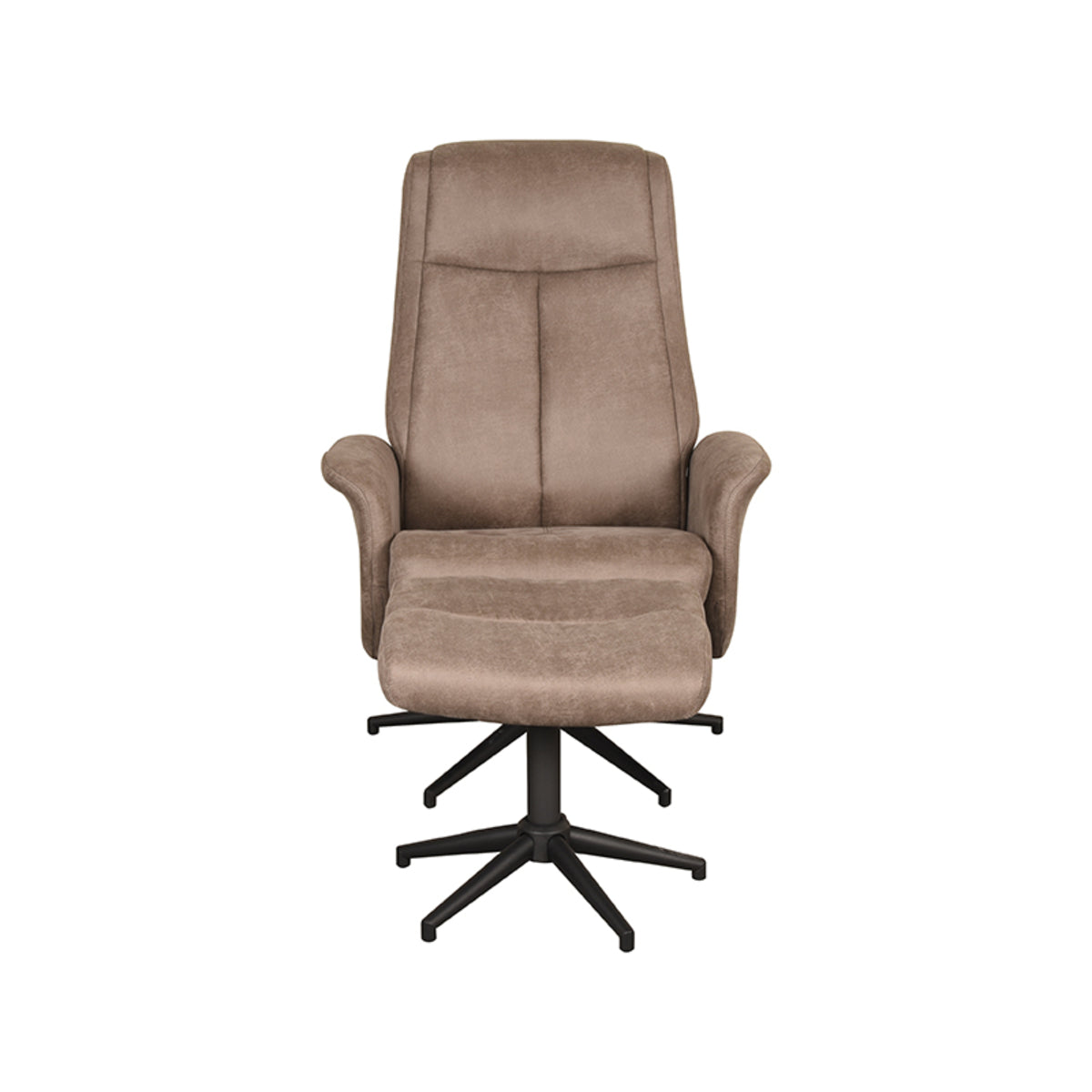 Relaxfauteuil Bergen taupe micro suede, vooraanzicht op witte achtergrond