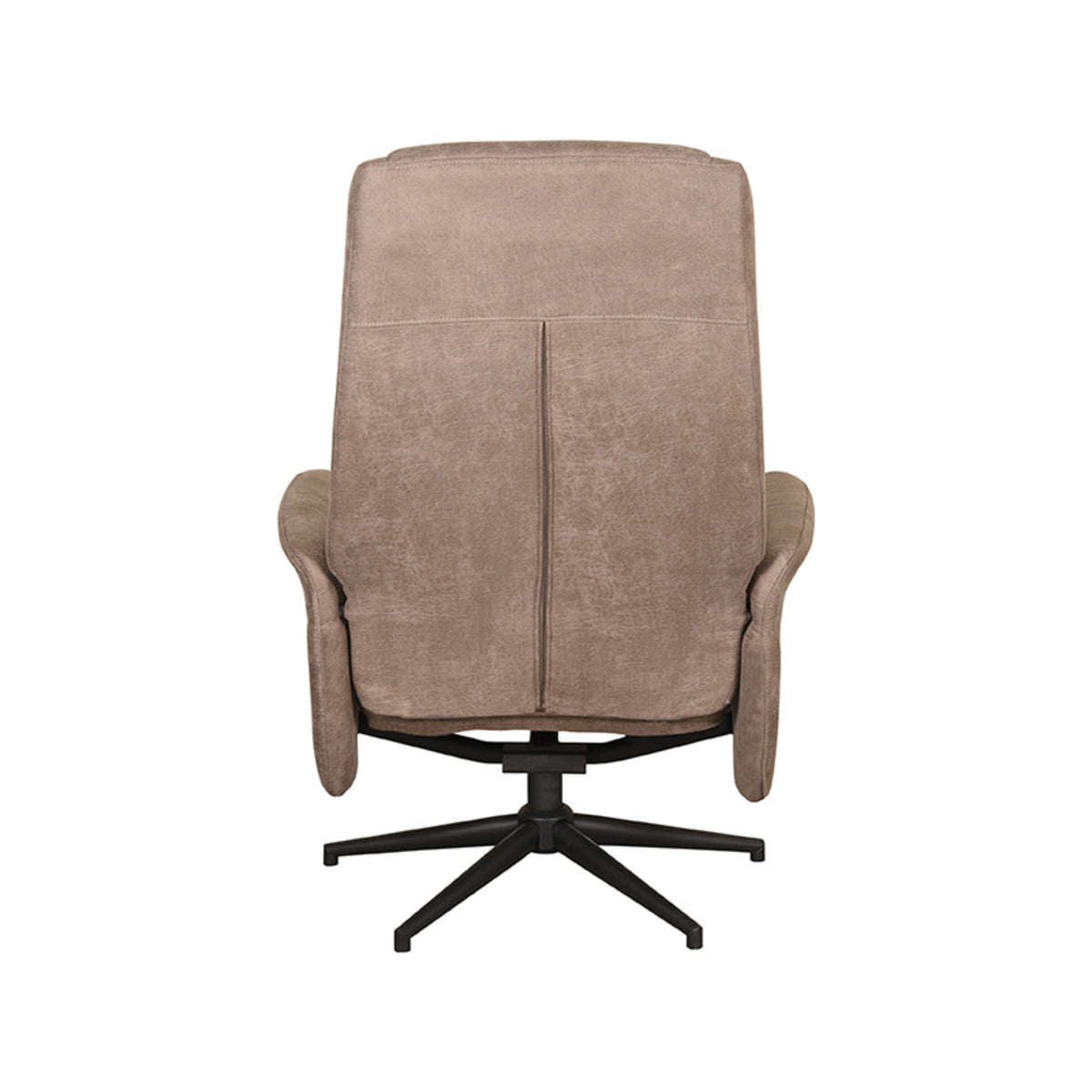 Relaxfauteuil Bergen taupe micro suede, achteraanzicht op witte achtergrond