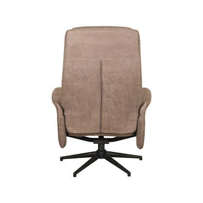 Relaxfauteuil Bergen taupe micro suede, achteraanzicht op witte achtergrond