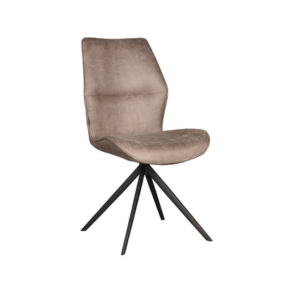 Eetkamerstoel Comfy taupe microvezel magazijn leegverkoop, schuin vooraanzicht op witte achtergrond